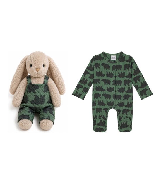 Antebies & Velvet Bunny Bebek Tulumu ve Peluş Tavşan Hediye Seti // Orman Ayıları