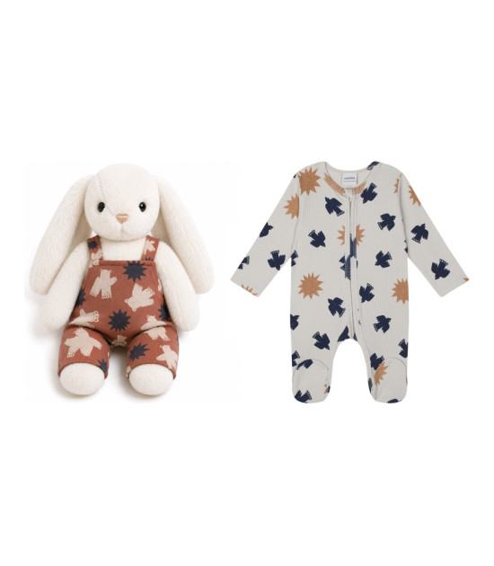 Antebies & Velvet Bunny Bebek Tulumu ve Peluş Tavşan Hediye Seti // Kuş & Güneş