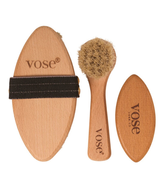 Vose Doğal At Kılı Fırça Set // Yüz Fırçası - Tırnak Fırçası - Selülit Fırçası (Black Rose)