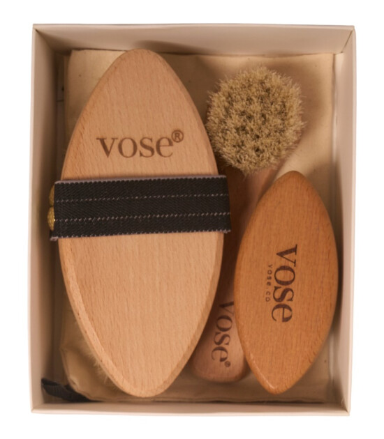 Vose Doğal At Kılı Fırça Set // Yüz Fırçası - Tırnak Fırçası - Selülit Fırçası (Black Rose)