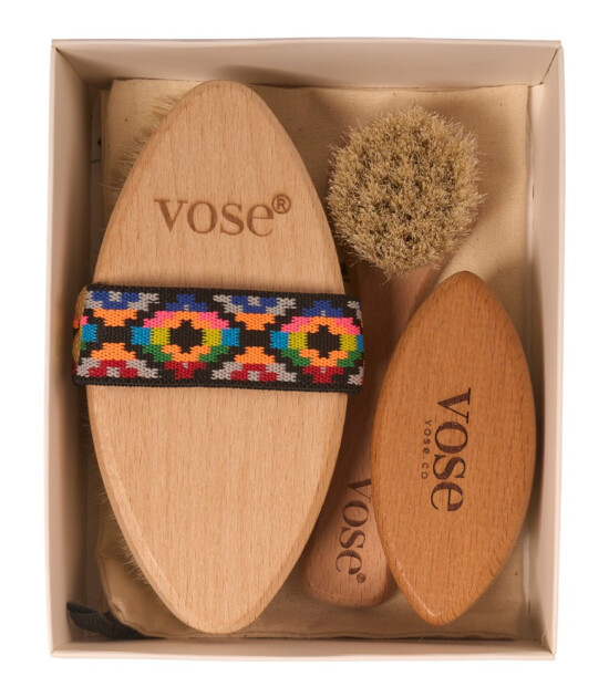 Vose Doğal At Kılı Fırça Set // Yüz Fırçası - Tırnak Fırçası - Selülit Fırçası (Tulip)