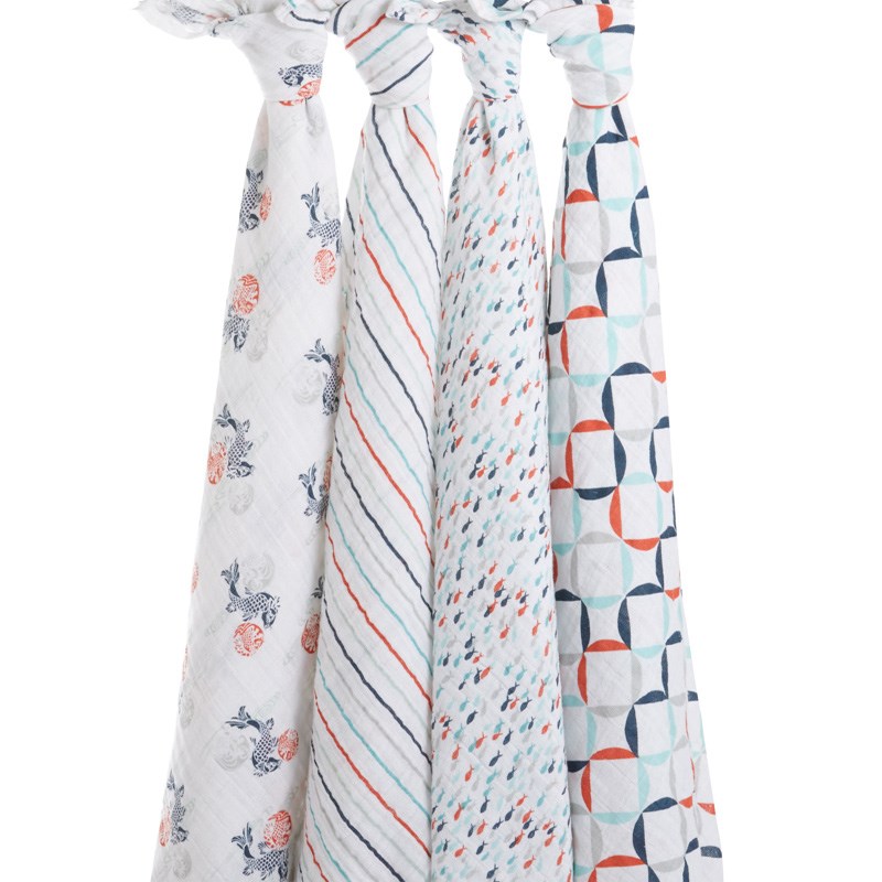 aden + anais 4'lü Müslin Örtü Seti (Tea Fish Pond)