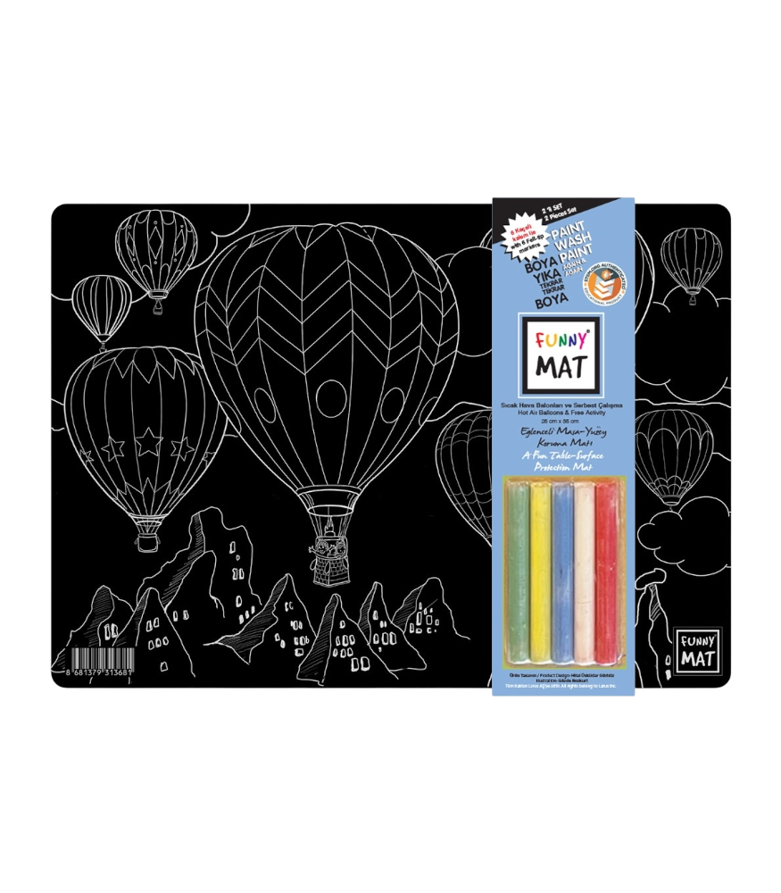 Funny Mat Siyah & Tebeşirli Set - Mini Boy // Sıcak Hava Balon & Serbest (5 Tebeşir)