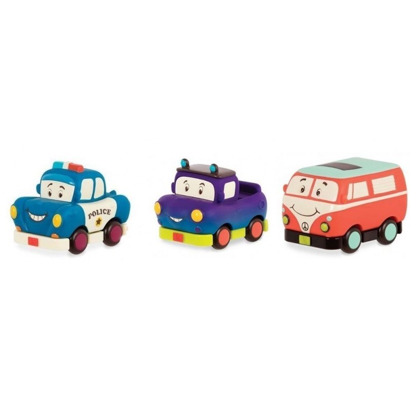 B.Toys 3'l&uuml; Mini &Ccedil;ek Bırak Araba Seti // Polis-Retro Van-Jeep