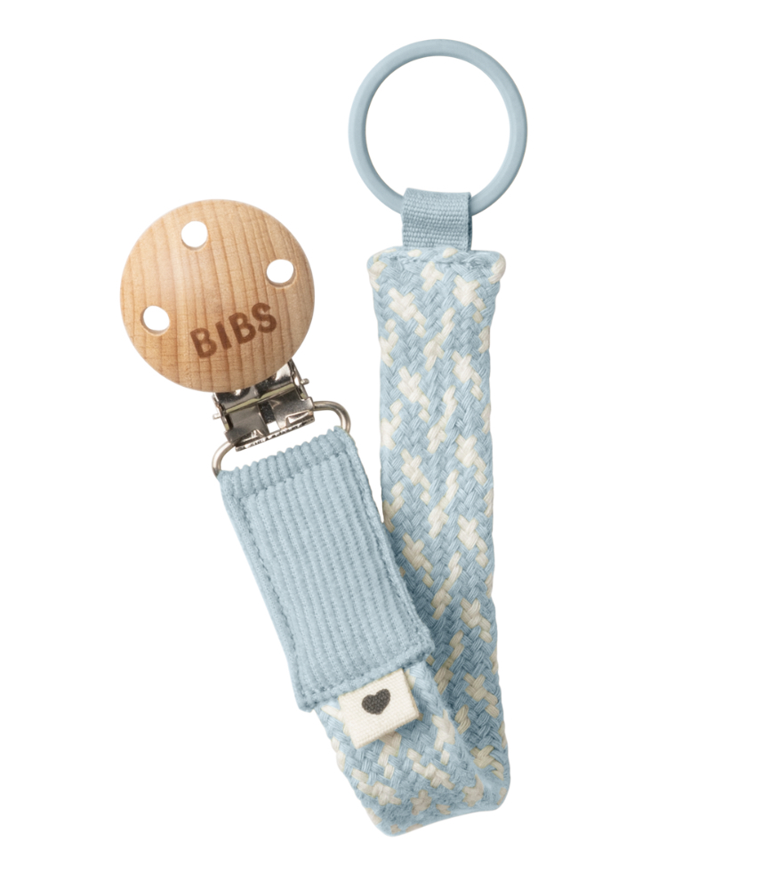 Bibs Paci Braid - Emzik Askısı // Baby Blue - ivory