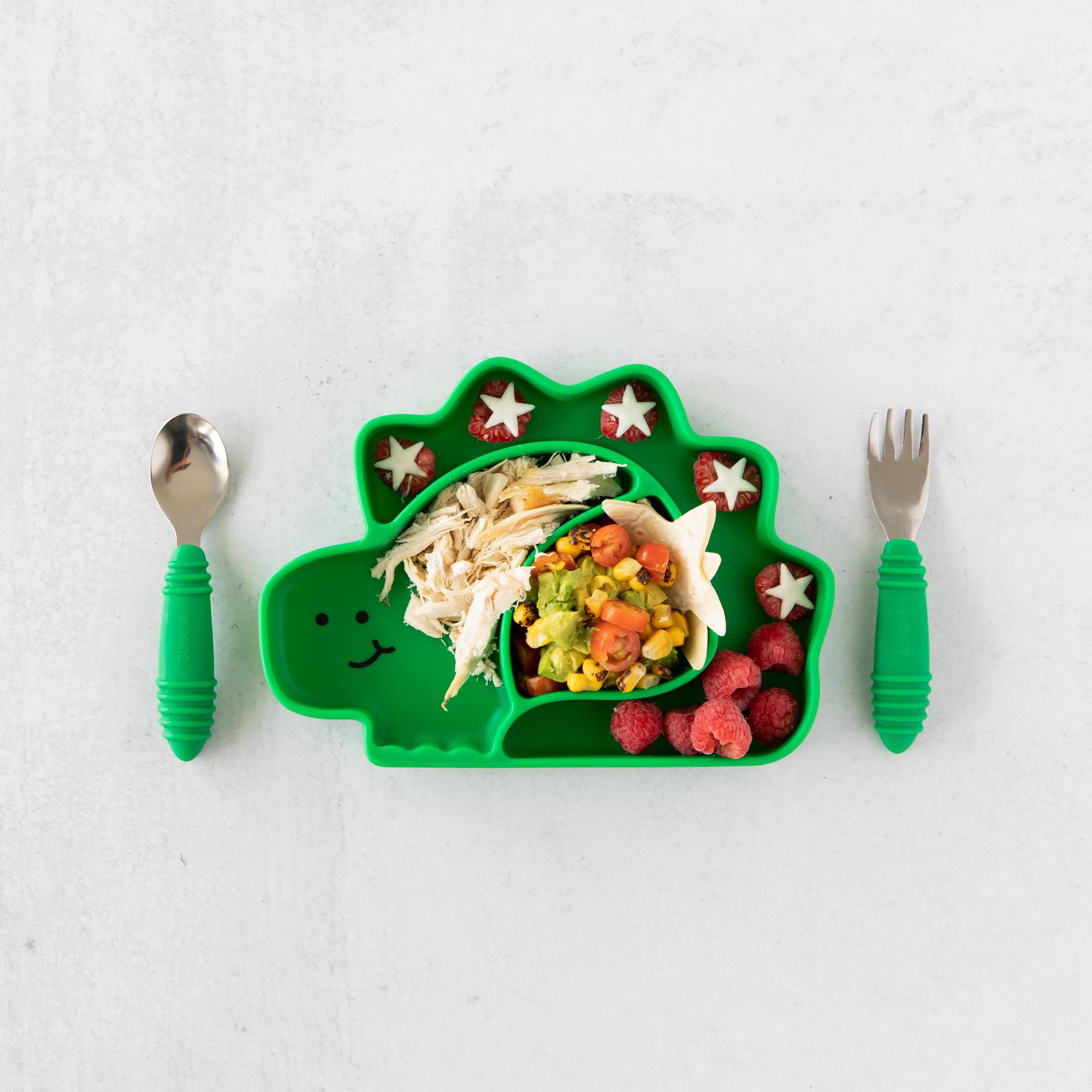 Bumkins Silikon Vakumlu Bölmeli Tabak // Green Dino