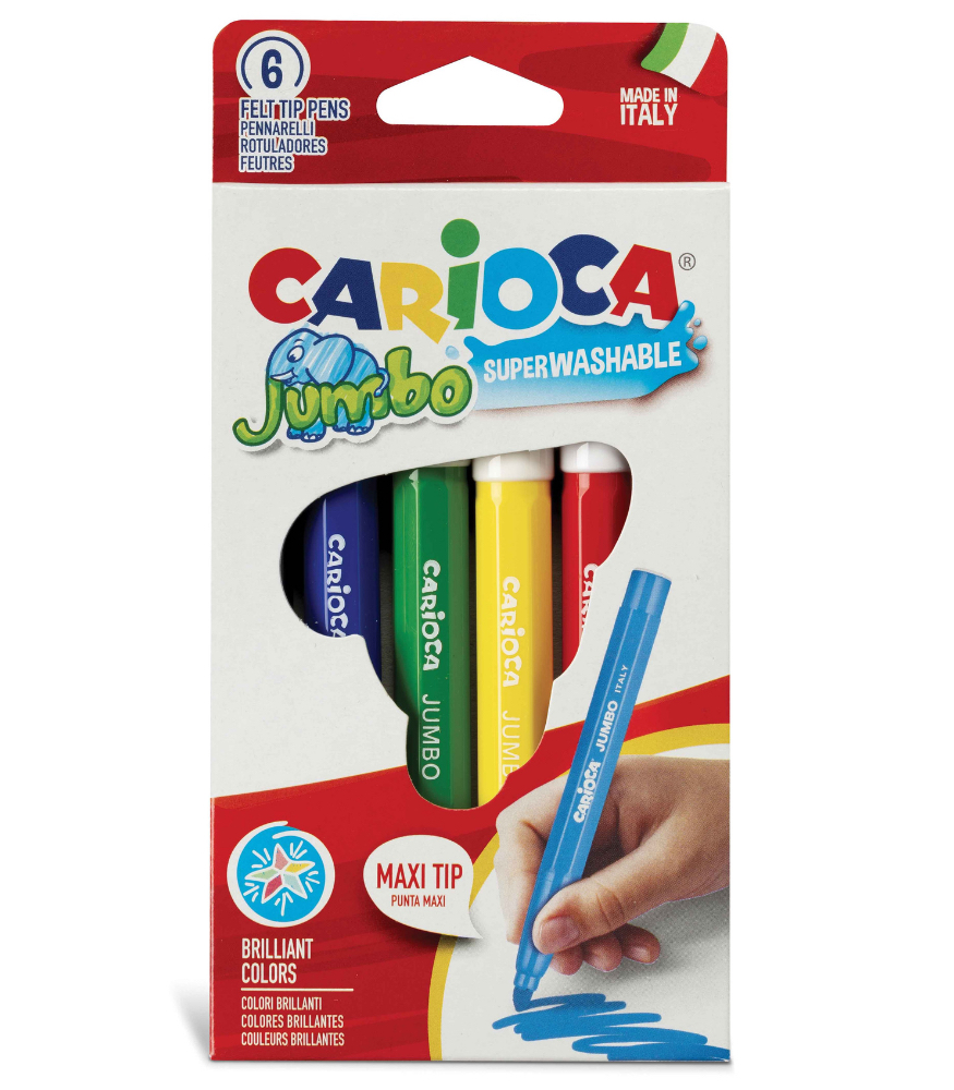 Carioca Jumbo S&uuml;per Yıkanabilir Ke&ccedil;eli Boya Kalemi (6 Renk)