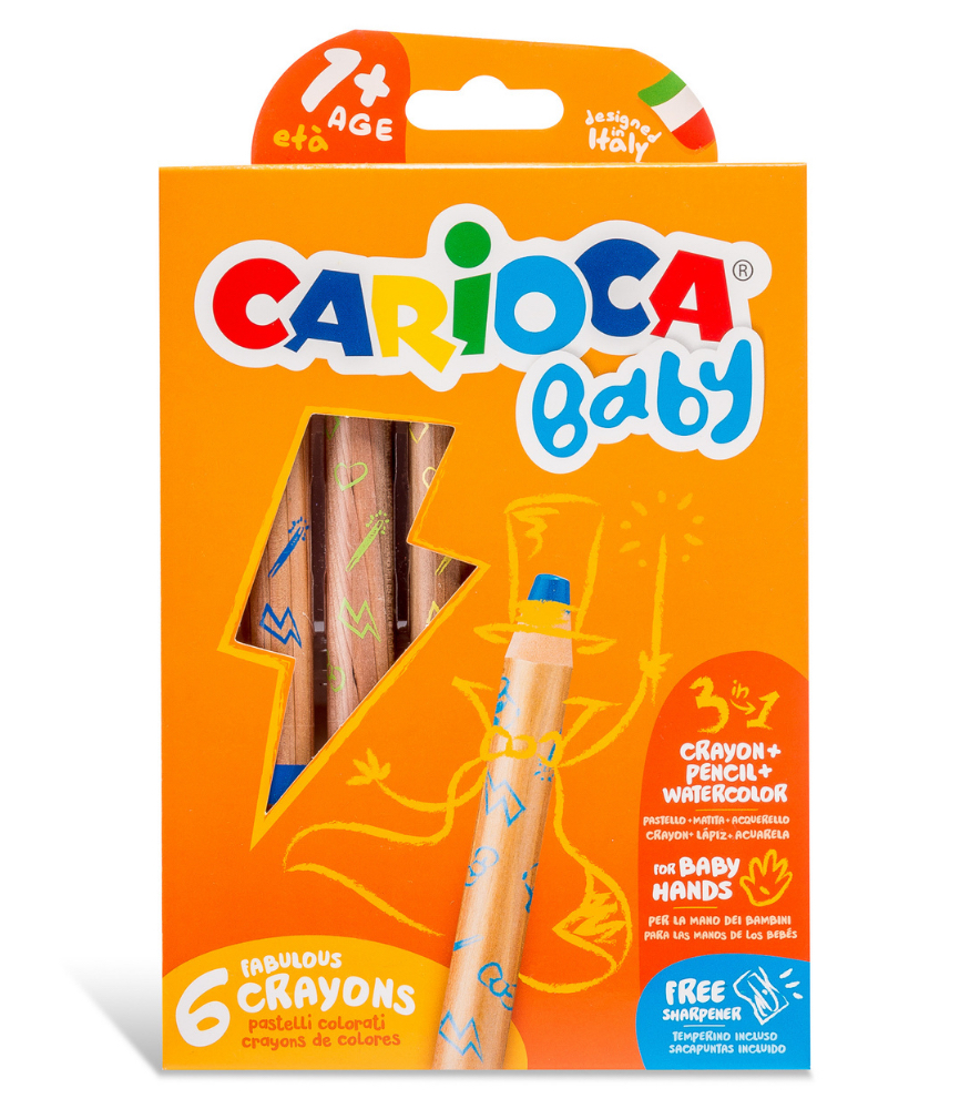 Carioca Üçü Bir Arada Jumbo Bebek Ahşap Gövdeli Boya Kalemi (6 Renk)