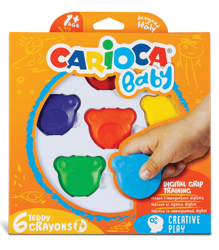 Carioca Teddy Şekilli Elleri Kirletmeyen Mum Boya Kalemi (6 Renk)