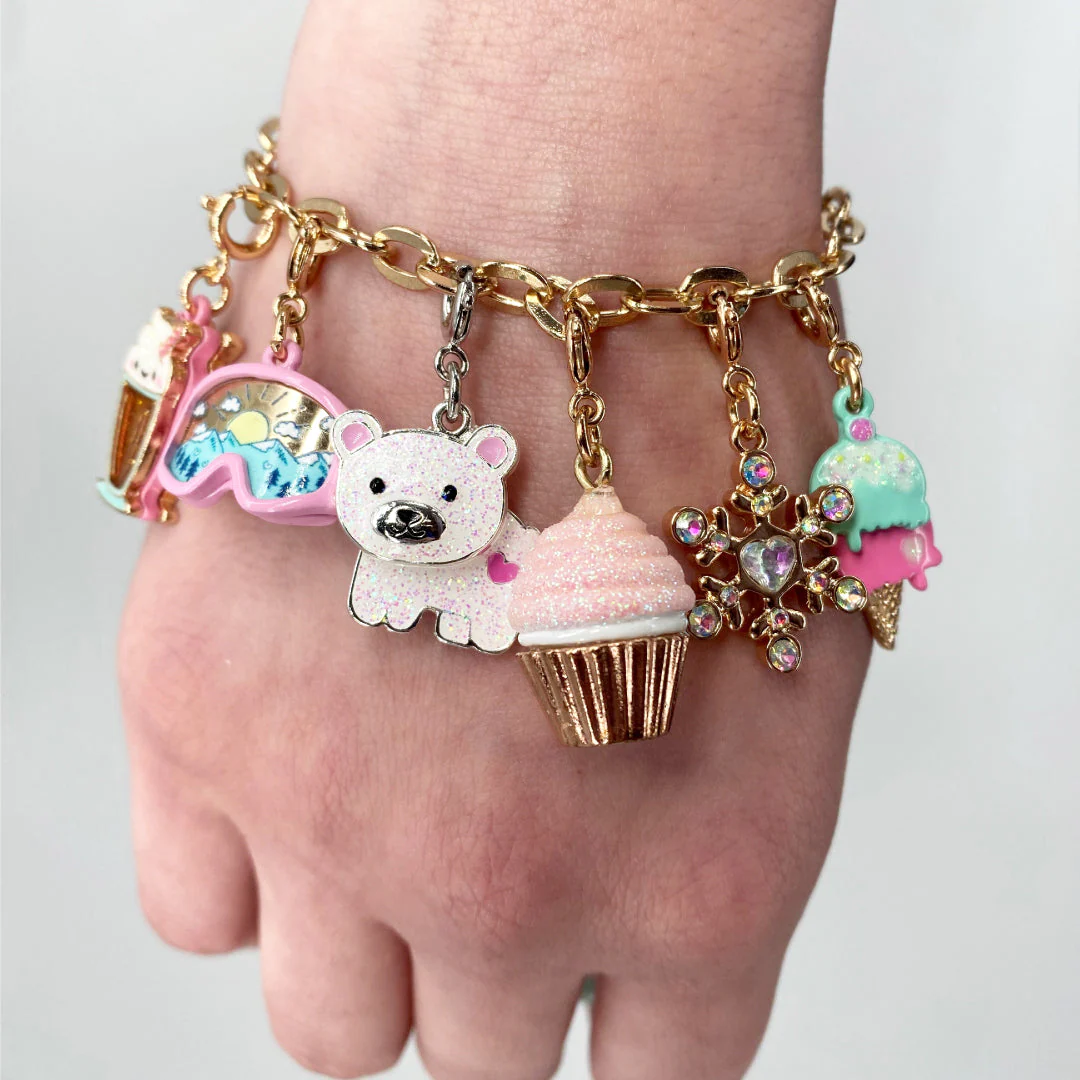 Charm It! Kolye & Bileklik Charm // Gold Pink Glitter Cupcake