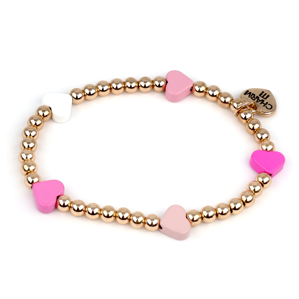 Charm It! Boncuk Bileklik // Gold Pink Heart