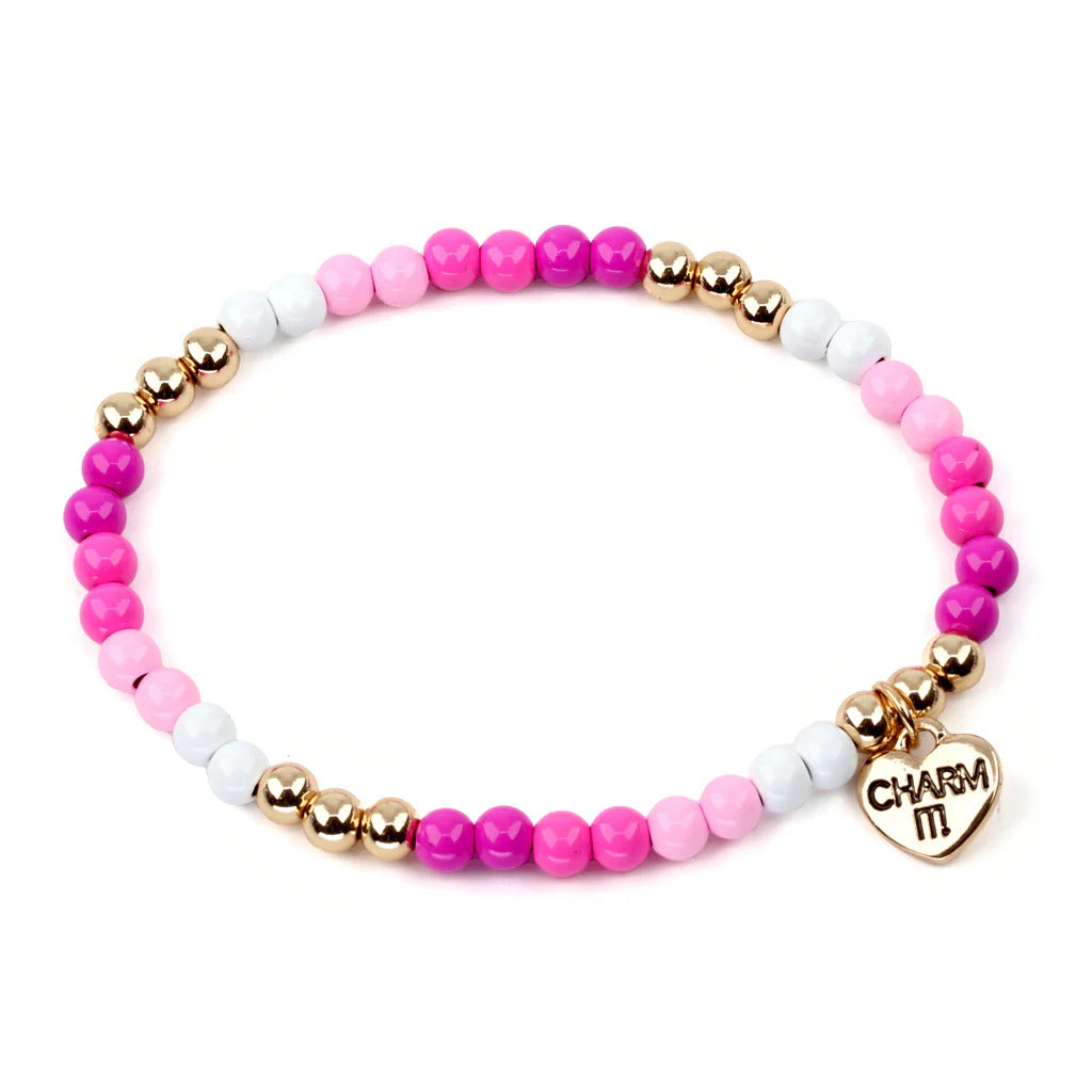 Charm It! Boncuk Bileklik // Gold Pink Stretch Bead Bracelet