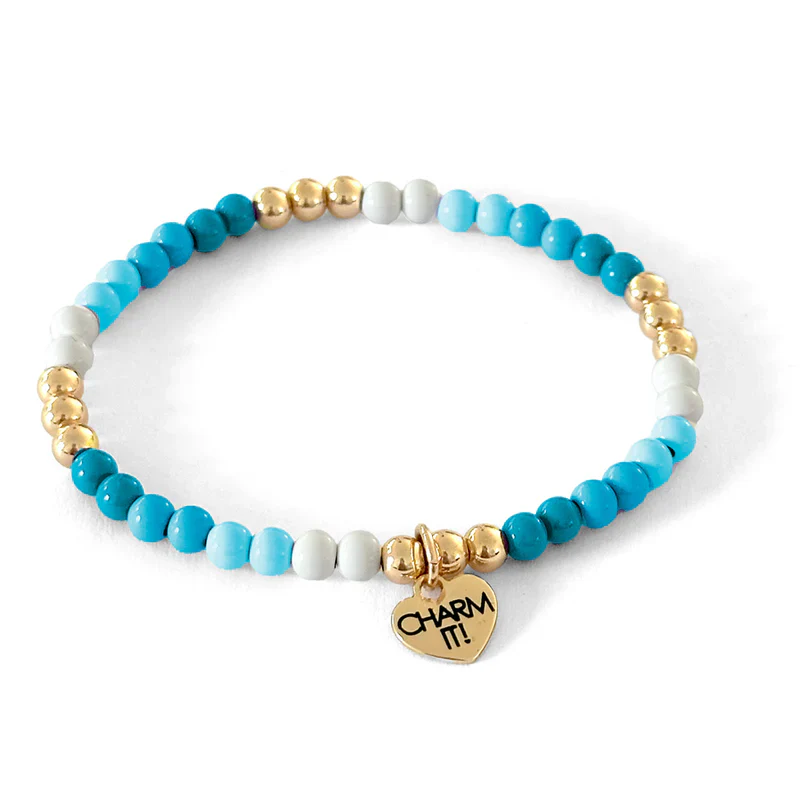 Charm It! Boncuk Bileklik // Gold Aqua Stretch Bead Bracelet