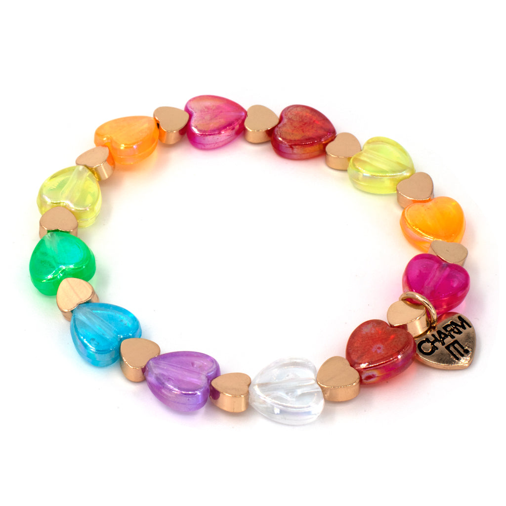 Charm It! Boncuk Bileklik // Gold Rainbow Heart