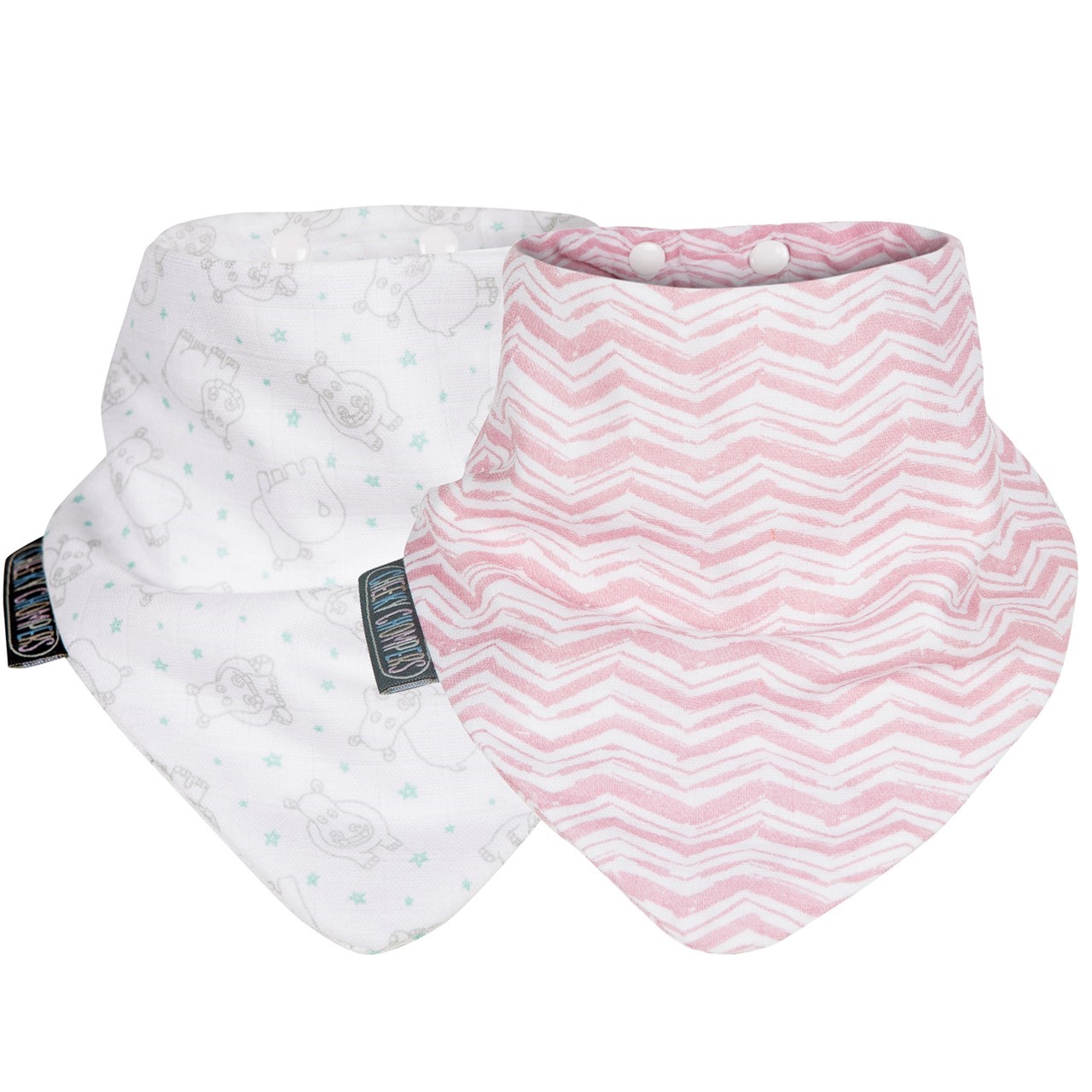 Cheeky Chompers NeckeBIB Müslin Önlük Set // Rosy Days & Hippo