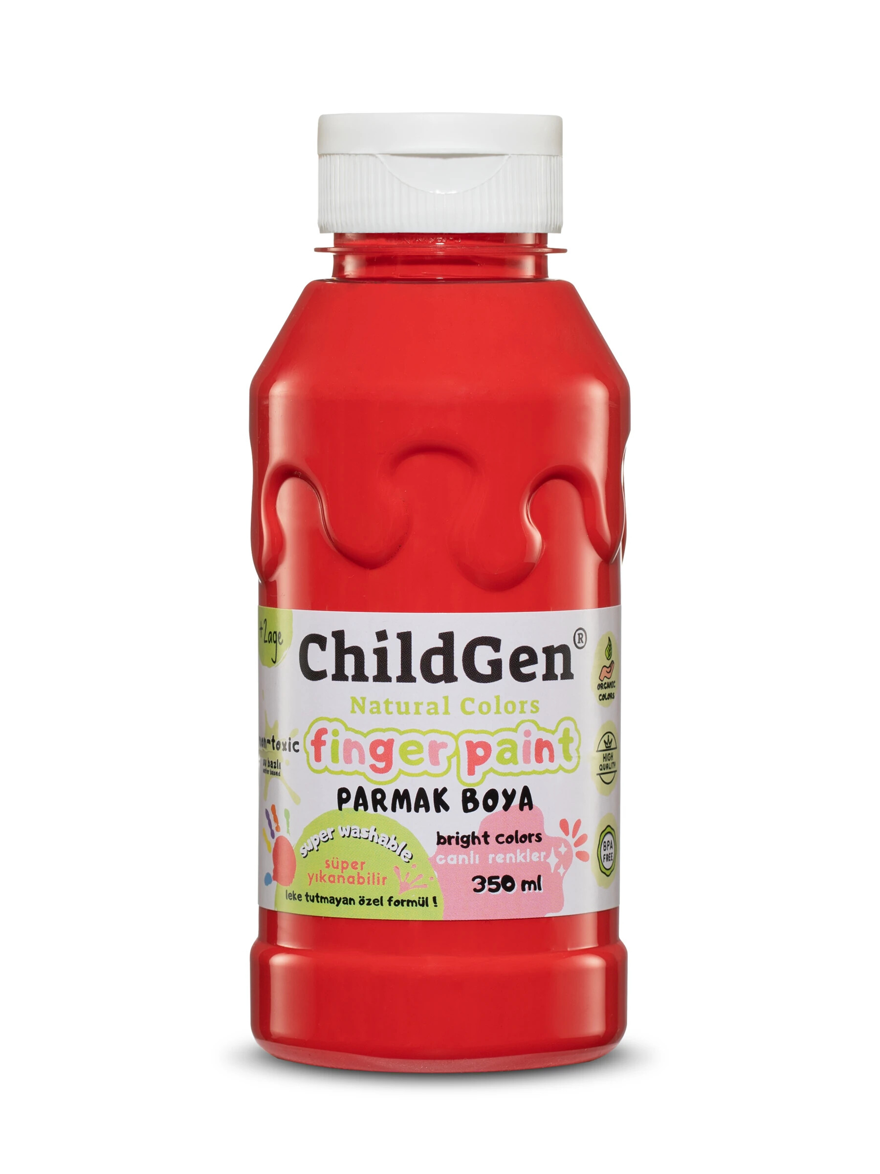 Childgen S&uuml;per Yıkanabilir Parmak Boya 350ML - Kırmızı
