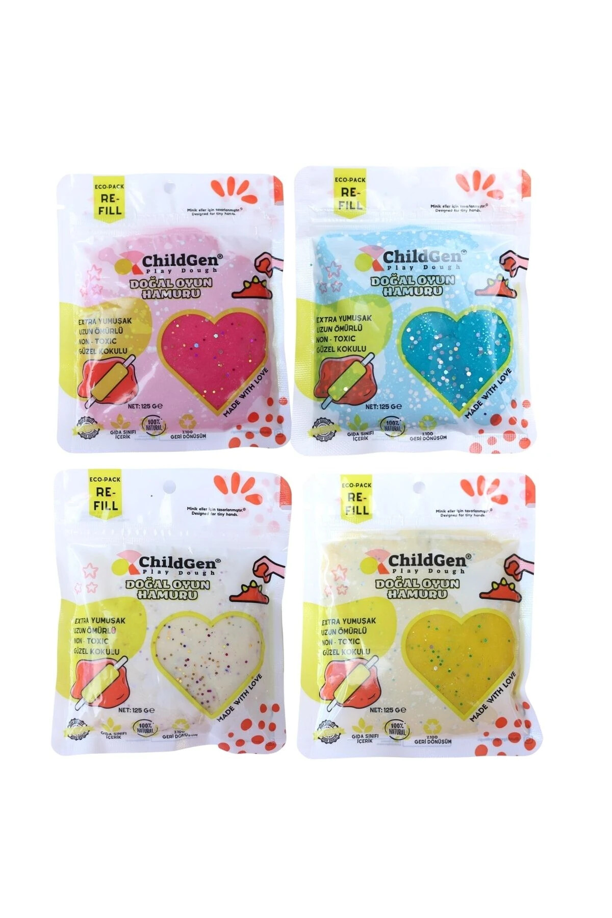 ChildGen Doğal Oyun Hamuru Refill Set (4 Adet) // Glitter