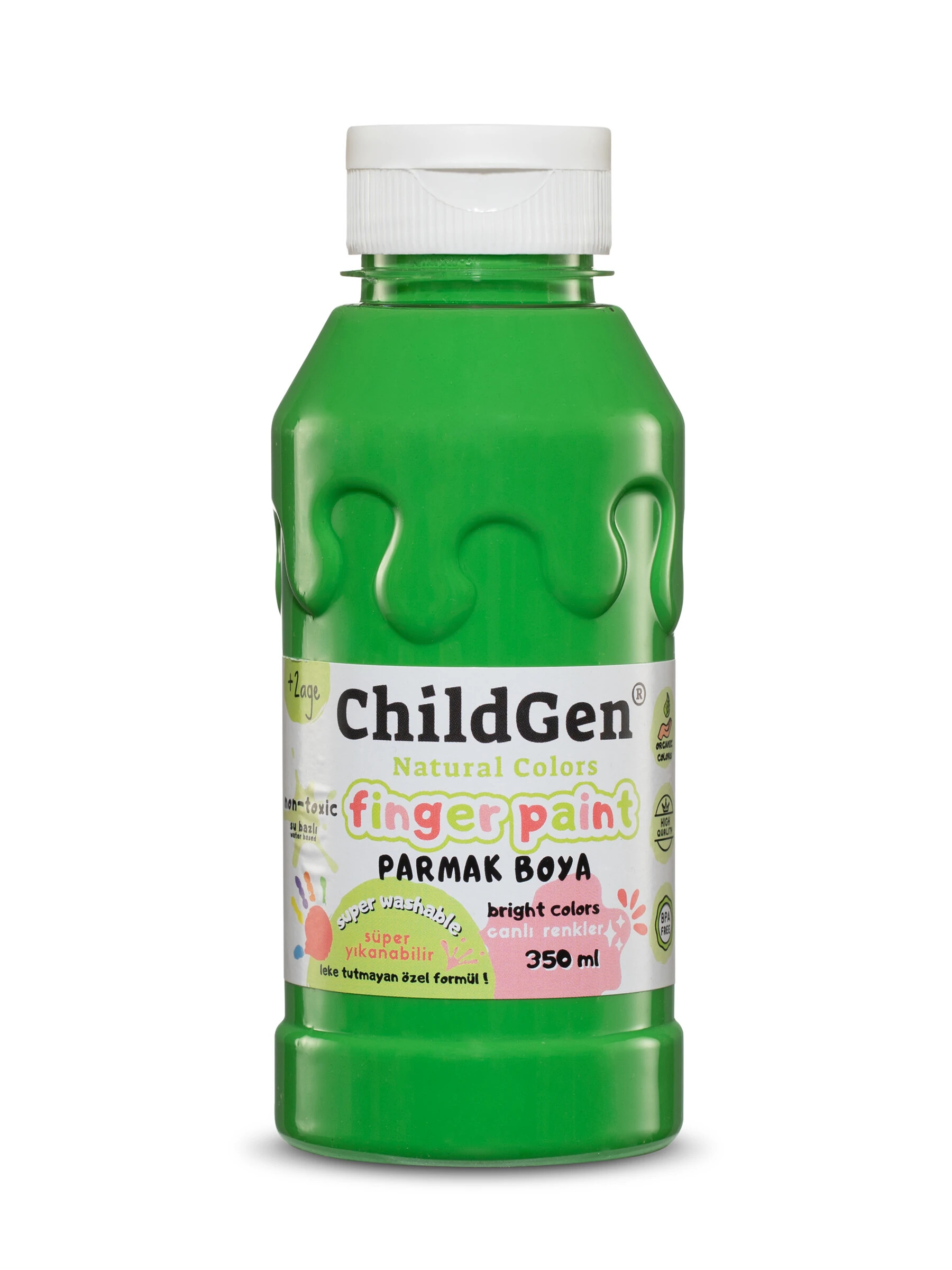 Childgen S&uuml;per Yıkanabilir Parmak Boya 350ML - Yeşil