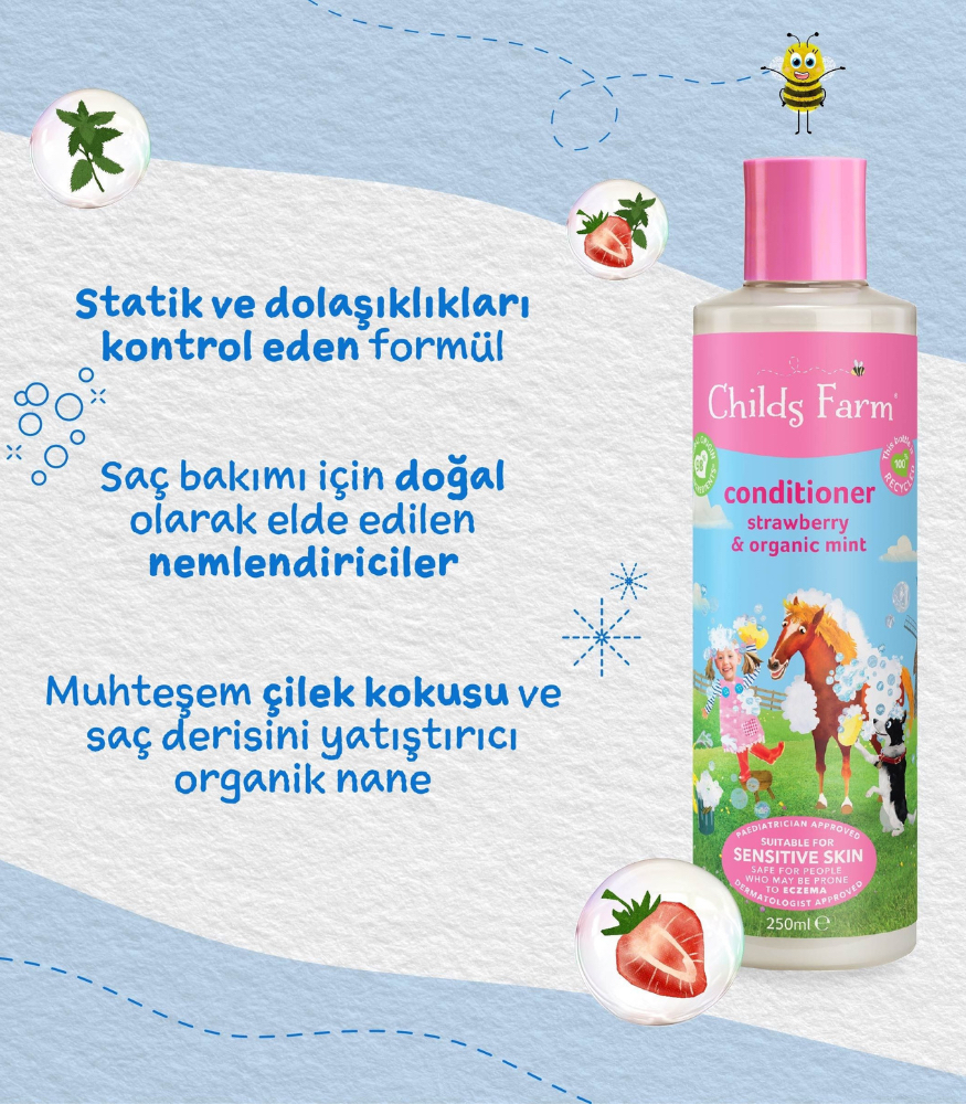 Childs Farm Çilek ve Organik Nane Özlü Çocuk Saç Krem (500ml)