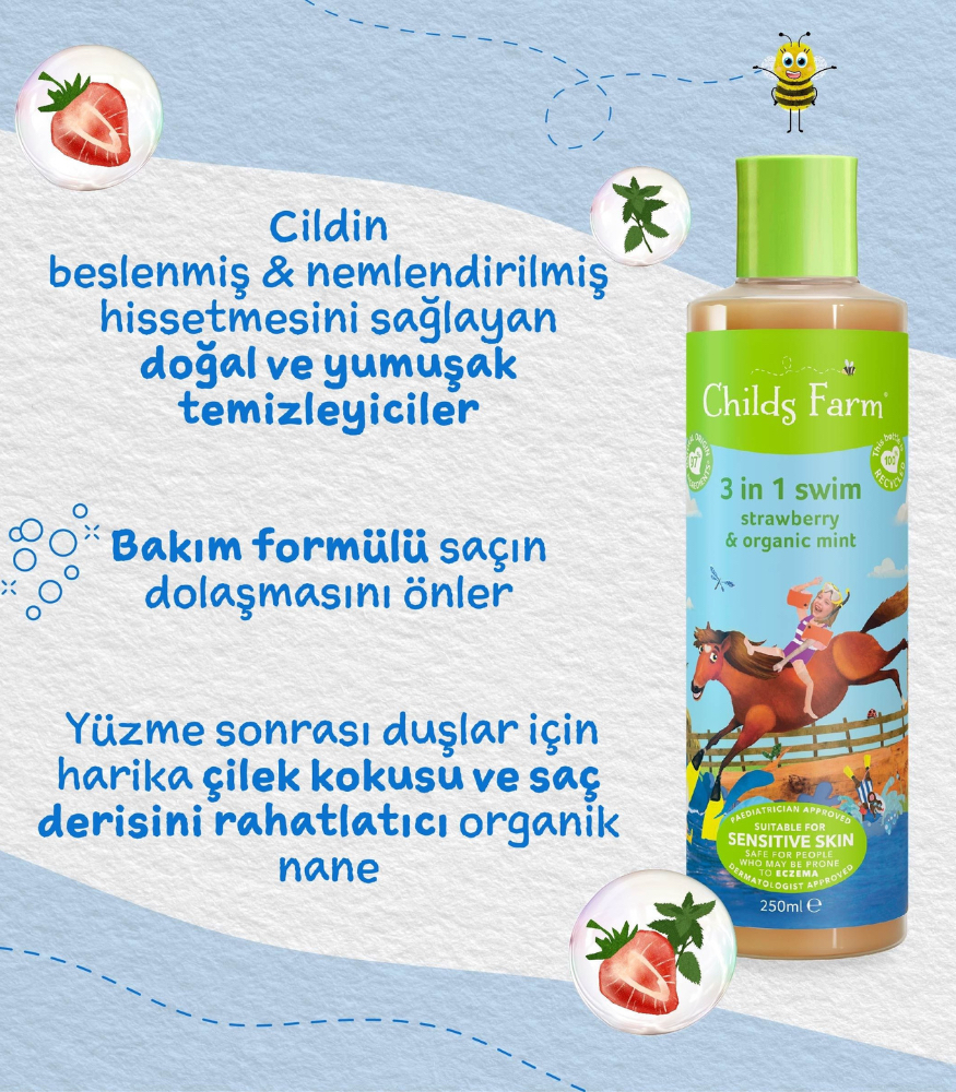 Childs Farm Çilek ve Organik Nane Özlü Yüzme Sonrası Çocuk Şampuan