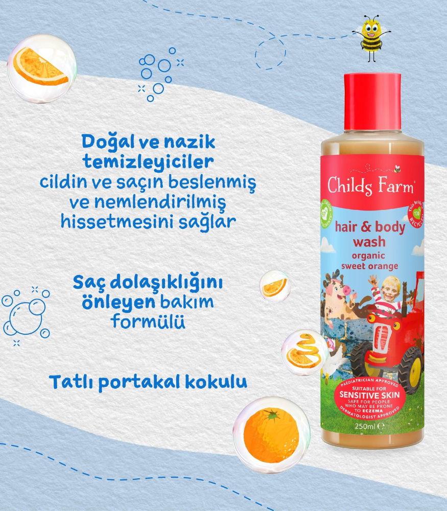Childs Farm Organik Tatlı Portakal Özlü Çocuk Saç ve Vücut Şampuan