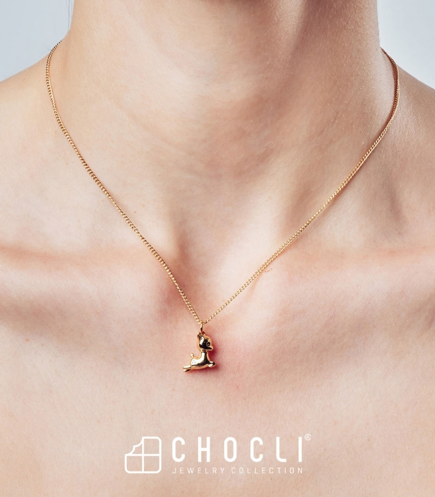 Chocli Altın Kaplama Kolye (18 Ayar) // Geyik
