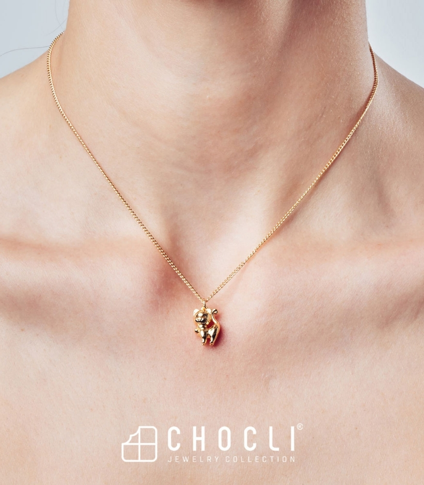 Chocli Altın Kaplama Kolye (18 Ayar) // Kedi