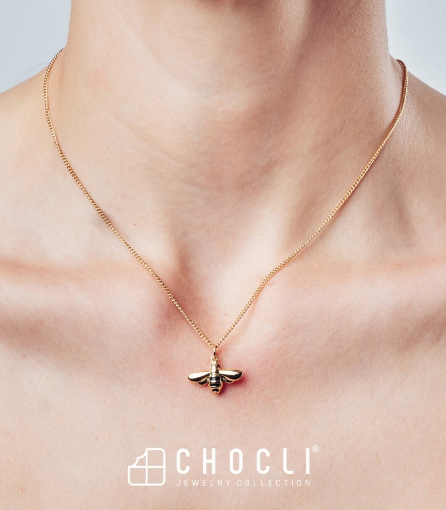 Chocli Altın Kaplama Kolye (18 Ayar) // Arı