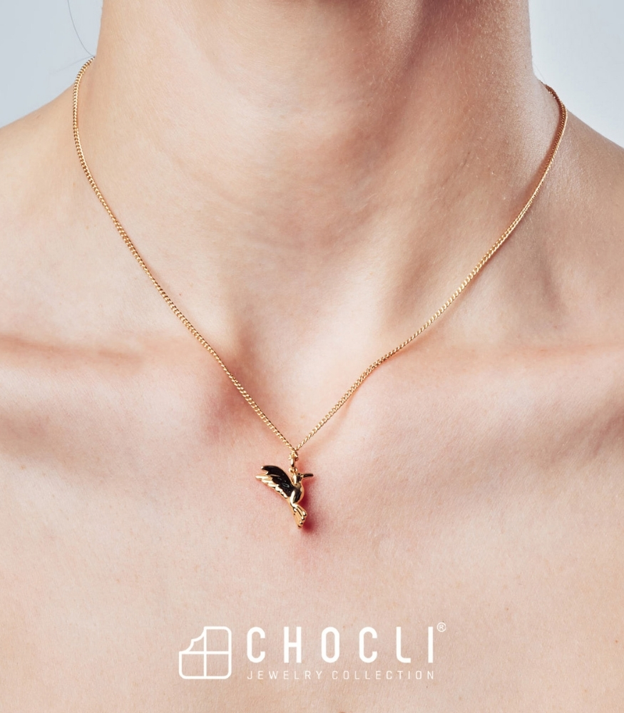 Chocli Altın Kaplama Kolye (18 Ayar) // Humming Bird