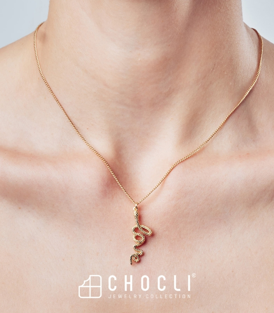 Chocli Altın Kaplama Kolye (18 Ayar) // Love Snake