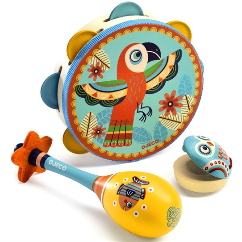 Djeco 3 'lü Müzik Aletleri Set // Tambourine & Maracas & Castanet