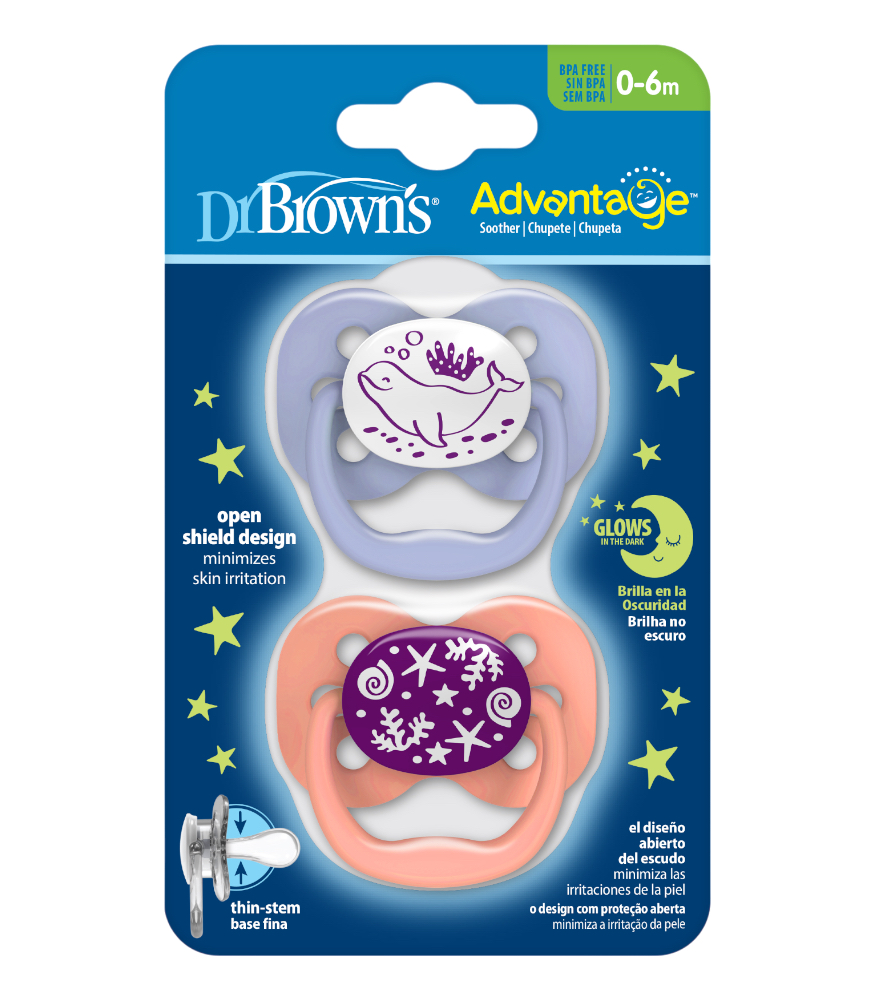 Dr. Brown's Advantage Silikon Emzik - İkili Set (0-6 Ay) // Okyanus - Pembe (Karanlıkta Parlar)