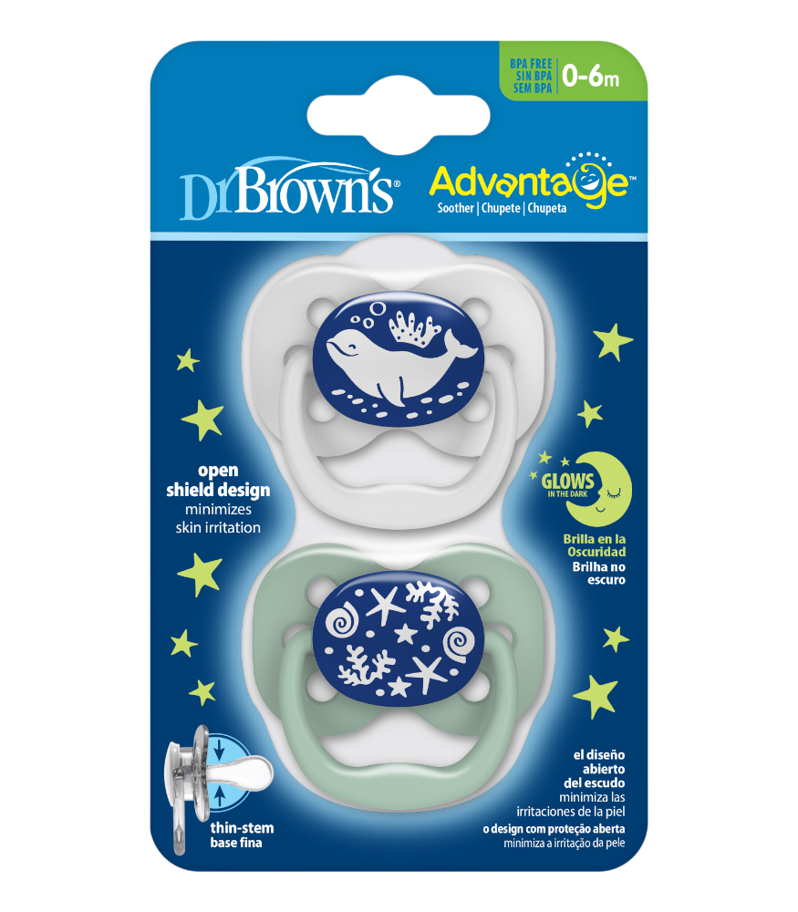 Dr. Brown's Advantage Silikon Emzik - İkili Set (0-6 Ay) // Okyanus - Mavi (Karanlıkta Parlar)