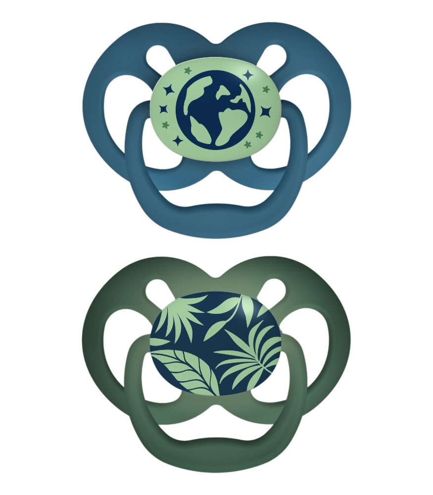 Dr. Brown's Advantage Silikon Emzik - İkili Set (6-18 Ay) // Doğa - Mavi (Karanlıkta Parlar)