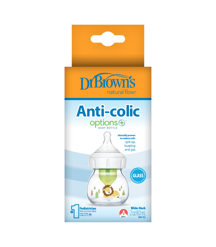 Dr. Brown's Options+ Geniş Ağız Cam Biberon (60 ml) // Aslan Desen