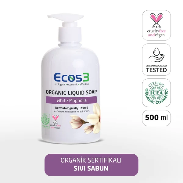 Ecos3 Organik Sıvı Sabun // Beyaz Manolya (500 ml)