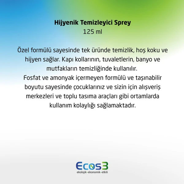 Ecos3 Organik Hijyenik Temizleyici Sprey (125 ml)