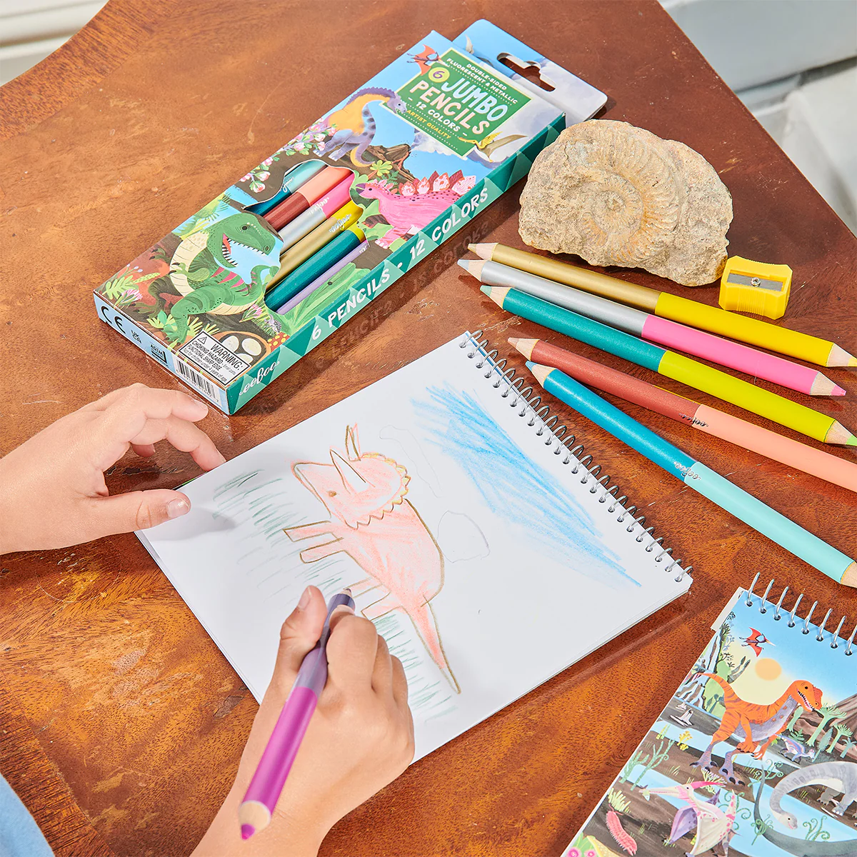 Eeboo &Ccedil;ift U&ccedil;lu Jumbo Kuru Boya Kalemi (12 Renk) // Dinosaur