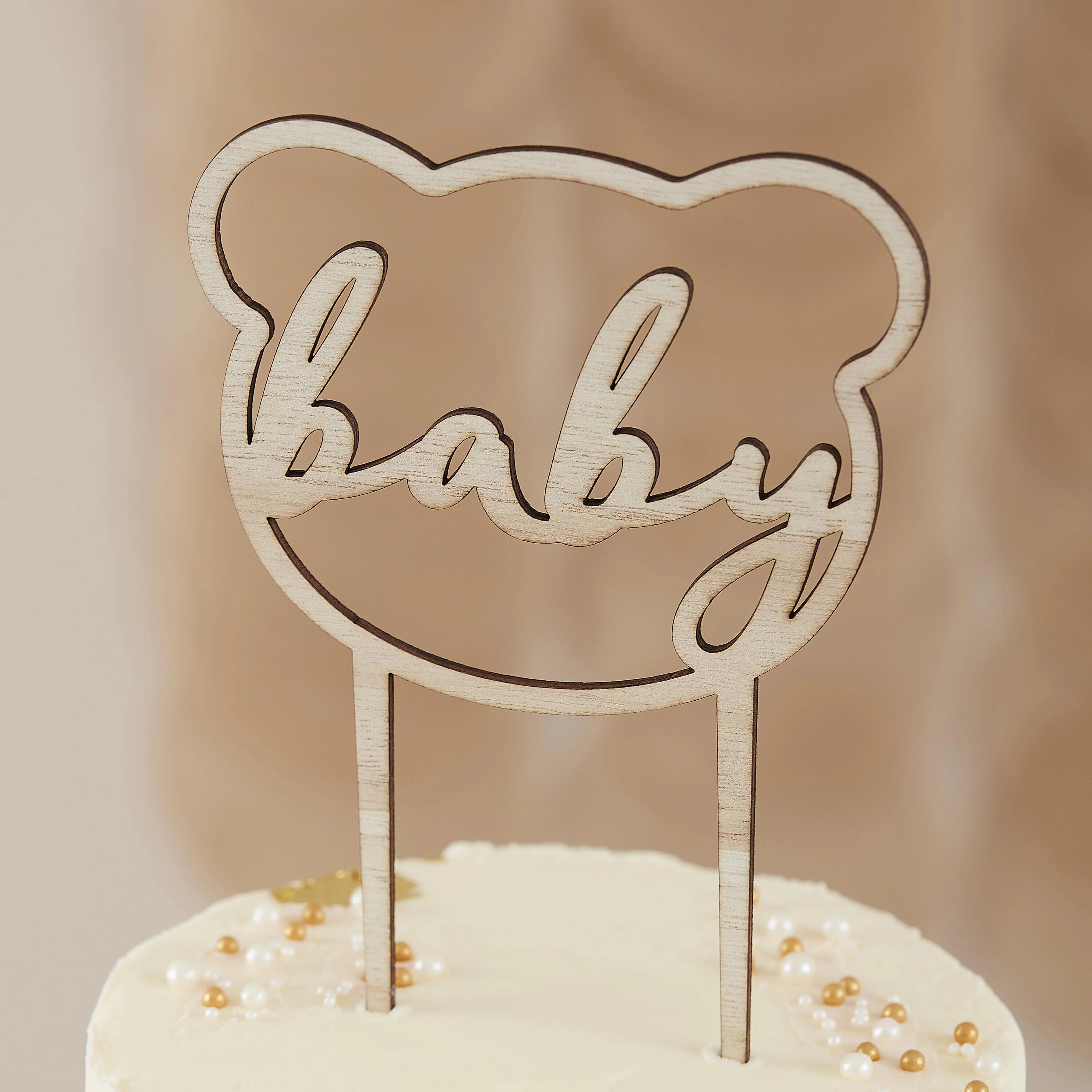 Ginger Ray Ahşap Baby Shower Pasta Süsü // Teddy Bear