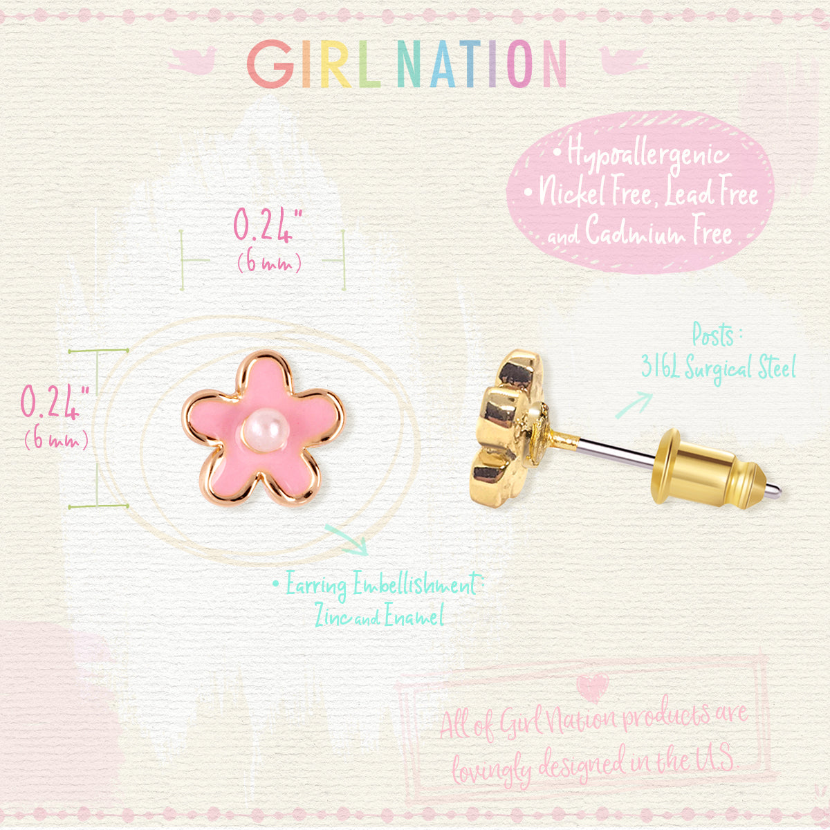Girl Nation Cutie Küpe // Pink Fancy Flower
