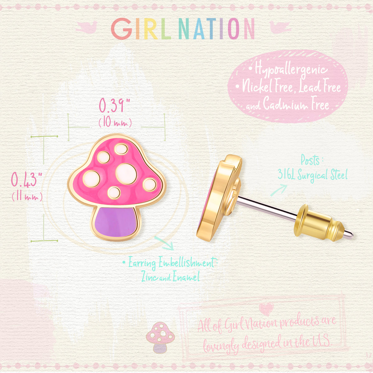 Girl Nation Cutie Küpe // Mini Mushroom