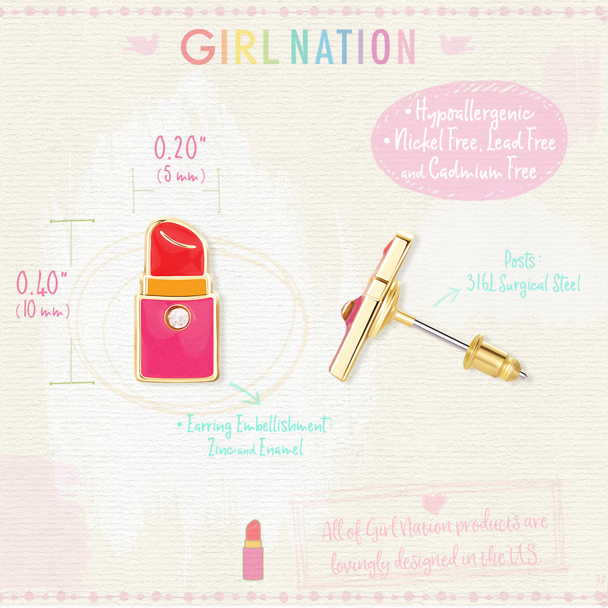 Girl Nation Cutie Küpe // Lipstick Chick