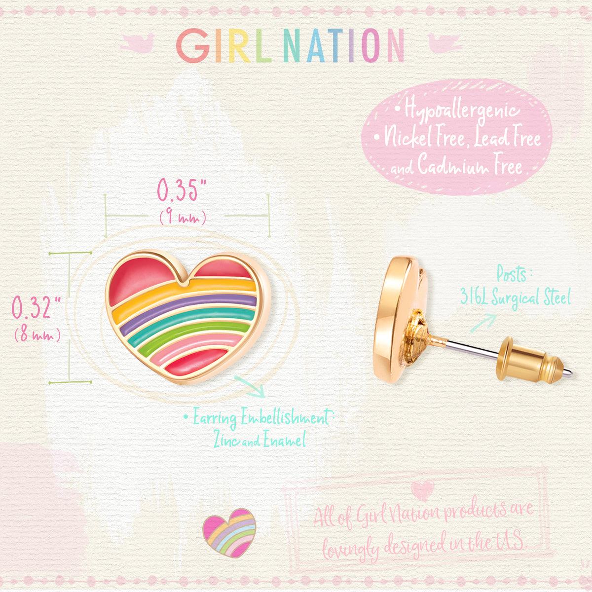 Girl Nation Cutie Küpe // Rainbow Heart