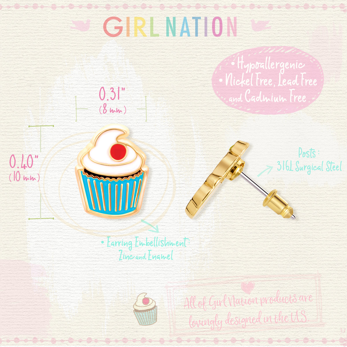 Girl Nation Cutie Küpe // Classic Cupcake