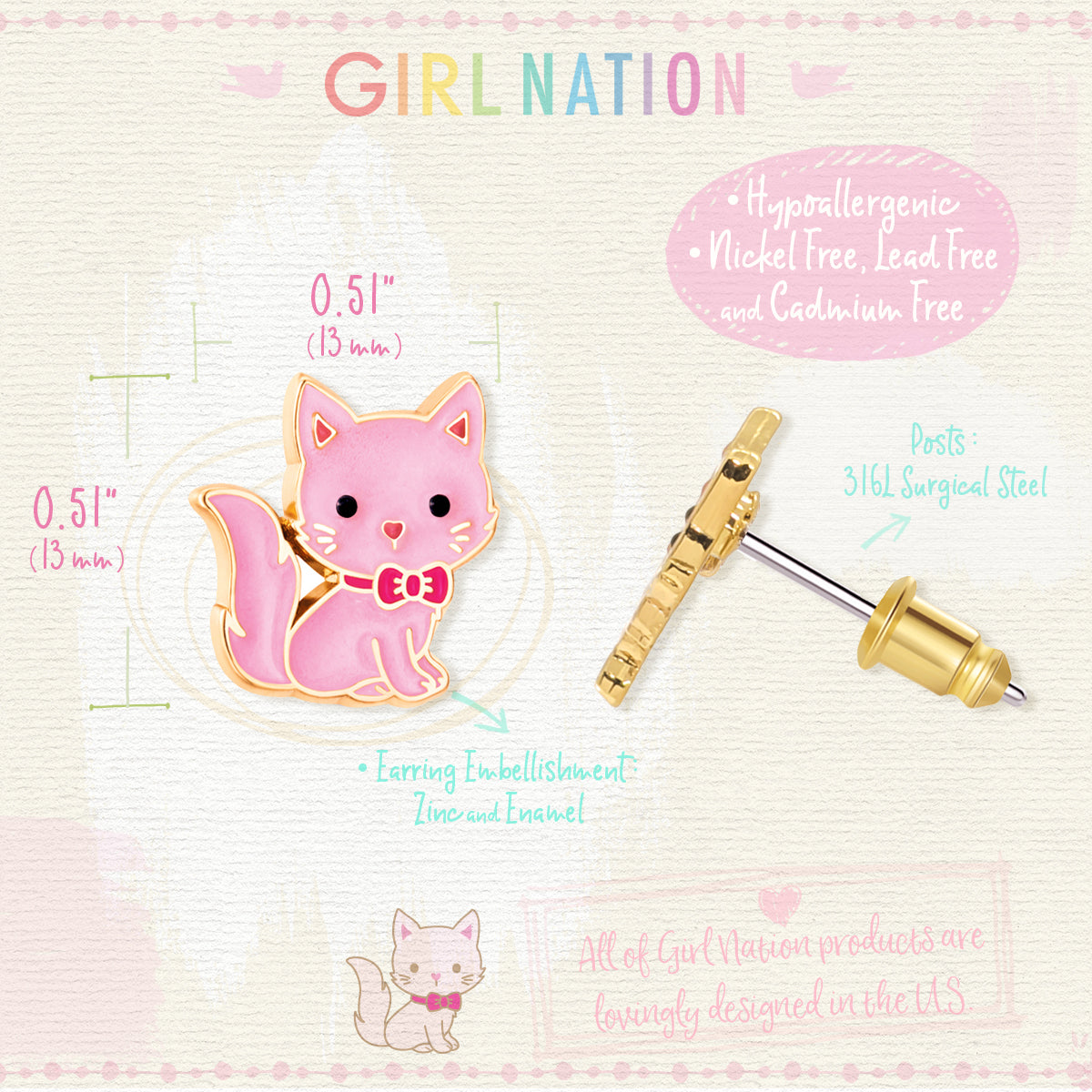 Girl Nation Cutie Küpe // Kitty Pink