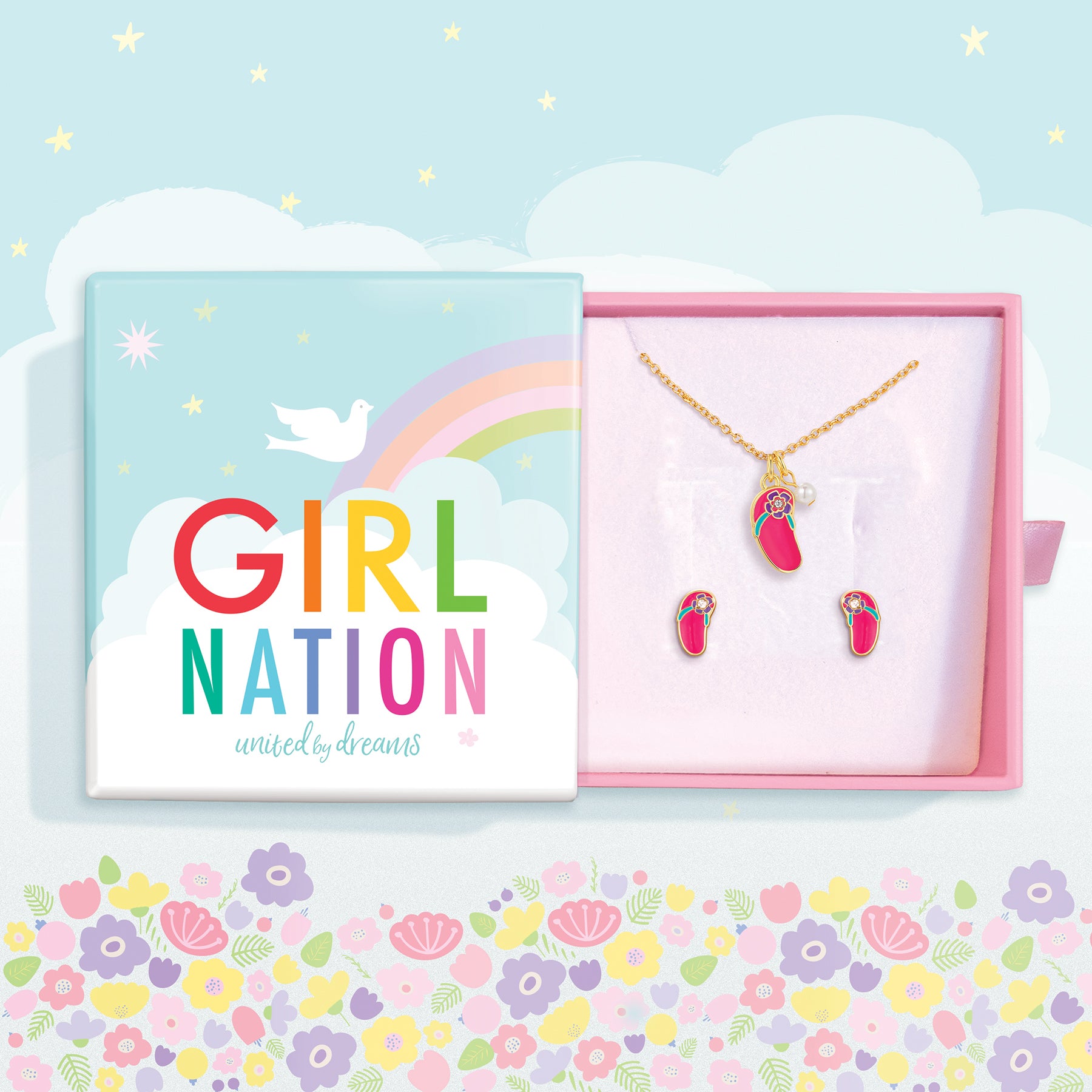 Girl Nation Kolye ve Küpe Hediye Set // Cyrstal Flip Flops
