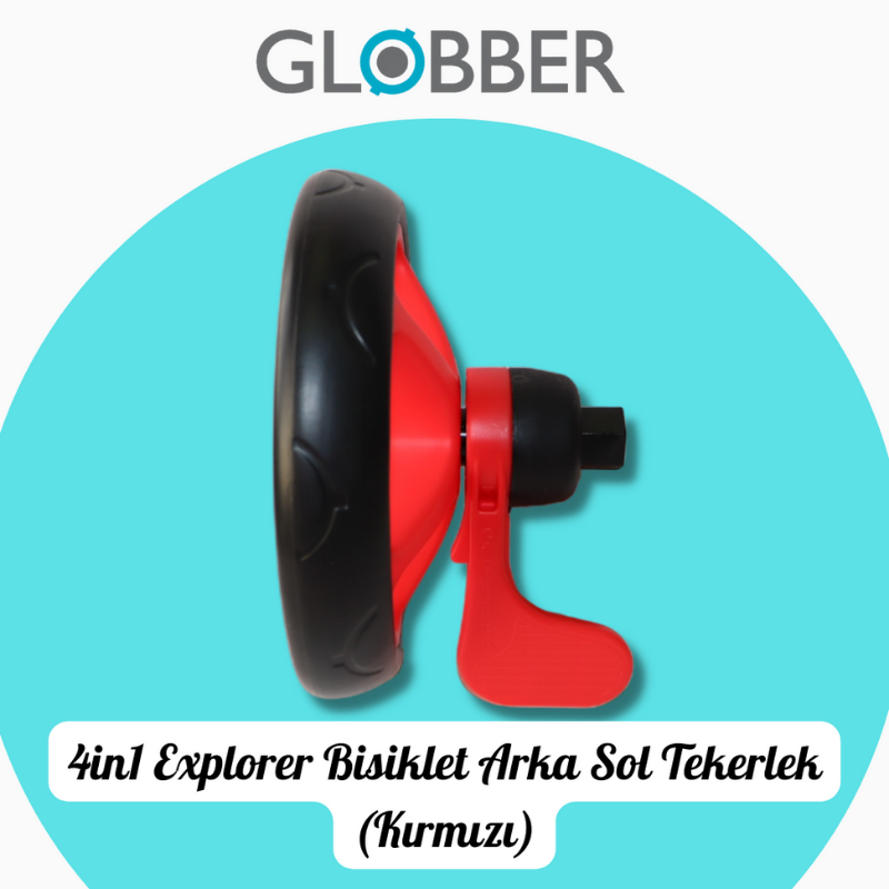 Globber 4in1 Explorer Bisiklet Yedek Parça // Arka Sol Tekerlek (Kırmızı)