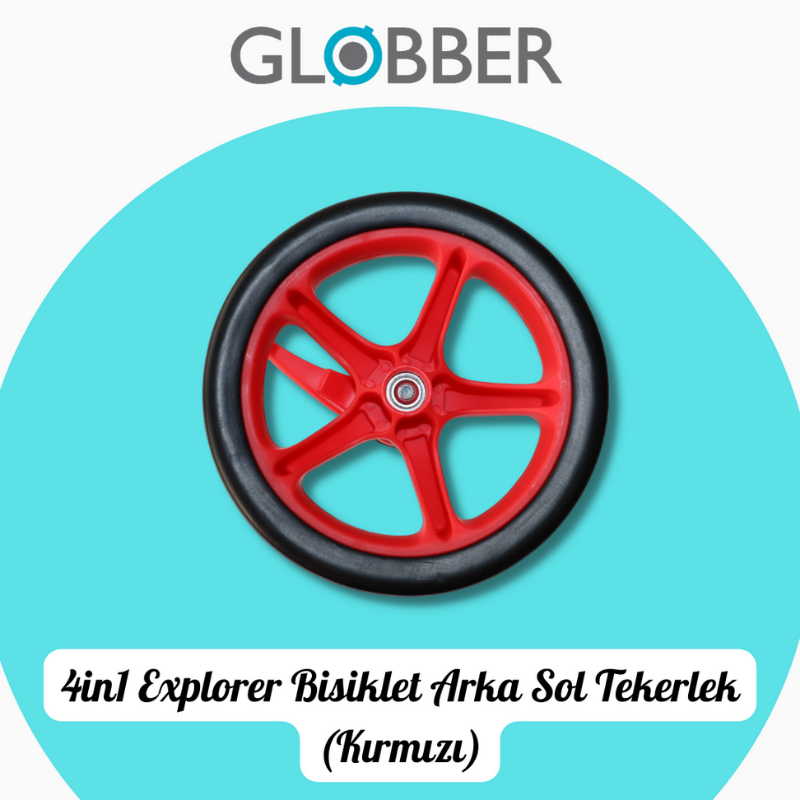 Globber 4in1 Explorer Bisiklet Yedek Parça // Arka Sol Tekerlek (Kırmızı)