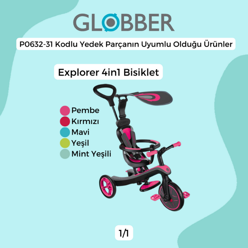 Globber 4in1 Explorer Bisiklet Yedek Parça // Yönlendirme Çubuğu Yeni Tip Pim (Plastik)