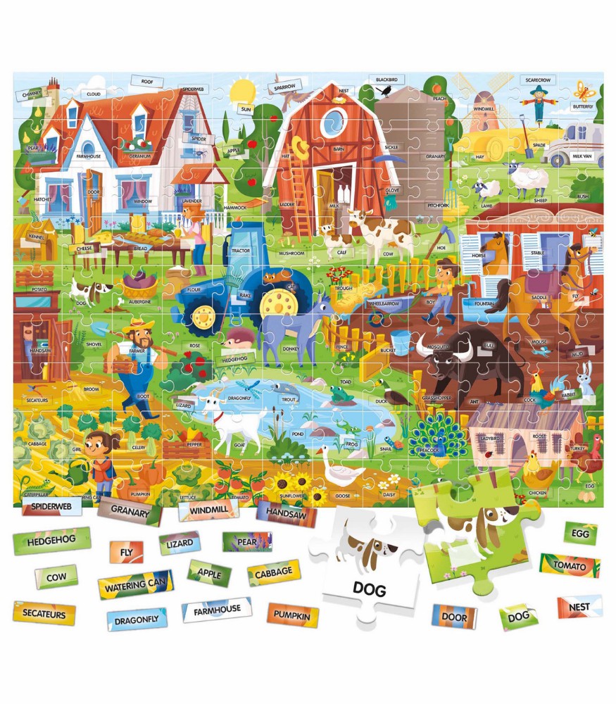 Headu Puzzle - İngilizce Kelime Öğreniyorum // Farm (108 Parça)